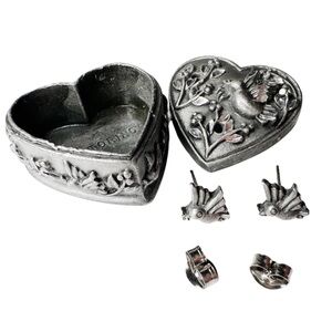 Pewter Jewelry Box & Brooch & Earrings